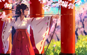Like…how incredibly beautiful is it. Wallpaper Girl Anime Beautiful Pretty Sakura Brunette Asian Bow Japanese Arrow Oriental Asiatic Bishojo Seifuku Miko Images For Desktop Section Art Download