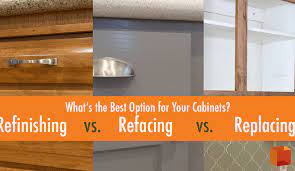 When you cost compare refinishing countertops versus replacing them, you'll see that you can save a lot of money refinishing countertops. Refinishing Vs Refacing Vs Replacing Best Option For Your Cabinets