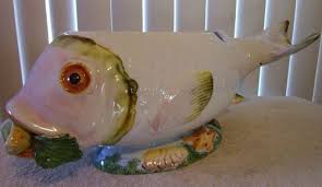 River fish big carp isolated on white background. Vintage Large Fish Soup Tureen Made In Italy Fish Soup Fish Vintage Large