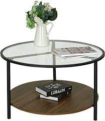 This piece comes in your choice of available finishes, polished for an extraordinary shine, and topped in thick, clear glass, tempered for extra strength. Amazon Com Moncot Round Coffee Table Accent Table 2 Tier Cocktail Table Tempered Glass Top With Walnut Wooden Base And Sturdy Metal Frame For Living Room Dining Room Tea Ct219 Wn Kitchen Dining