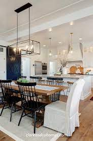 Mace River Custom Home Clark Co Homes Boise Custom Home Builder Open Concept Kitchen Living Room Modern Farmhouse Dining Modern Farmhouse Dining Room
