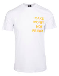 You can use custom t shirt maker powered by artificial intelligence (ai) for this purpose. White T Shirt With Yellow Logo And Rhinestone Dollar Make Money Not Friends Russocapri