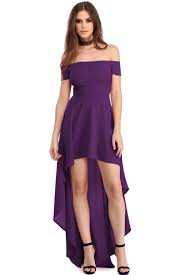 Purple High Low Hem Off Shoulder Party Dress Cocktail Skater Dress High Low Party Dresses Off Shoulder Evening Dress