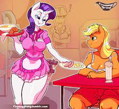 821618 - safe, artist:creamygravy, character:applejack,  character:fluttershy, character:rarity, character:twilight sparkle,  species:anthro, species:plantigrade anthro, ship:rarijack, bedroom eyes,  big breasts, breakfast, breasts, busty applejack, busty ...