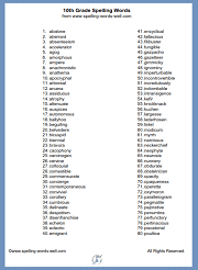 Create a double set of word cards and play a game of spelling word memory by spreading out the cards face down and then taking turns flipping two cards at a time to find a pair! 10th Grade Spelling Words