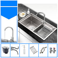 Associez un bac dégraisseur à votre plonge et une pompe de relevage. Evier De Cuisine Argent Moderne A Double Bac En Acier Inox Brosse Robinet Optionnel
