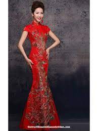 Phoenix Emboridery Red Chinese Wedding Cheongsam Wedding Dress Accessories Chinese Gown Mexican Dresses