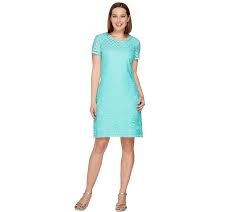 Isaac Mizrahi Live Stretch Lace Short Sleeve Dress Qvc Com Short Sleeve Dresses Dresses Stretch Lace