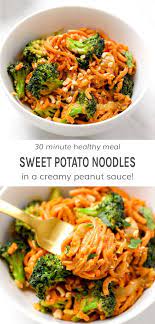 30 Minute Peanut Sauce Sweet Potato Noodles Darn Good Veggies Recipe Sweet Potato Noodles Sweet Potato Noodles Recipe Healthy Vegan Dinner