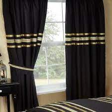 Inspirational window curtains, black and gold modern window curtains, quotes window curtains, rod pocket curtains, abstract window curtains. Glitz Black Gold 66 X 72 Pencil Pleat Lined Curtains Egyptian 100 Cotton 5054583009054 Ebay