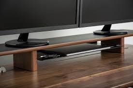 Walnut Dual Monitor Stand Lift Artifox A R T I F O X In 2020 Monitor Stand Diy Home Office Design Minimalist House Design