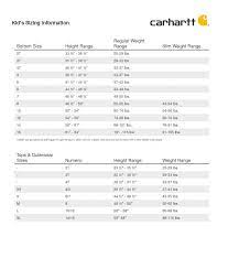 Carhartt Kid S Clothing Sizing Chart
