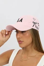 Pink Embroidered Fitted Cap Liora Pink Embroidered Bow Baseball Cap  Beginning Boutique AU
