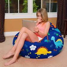 Amazon Com Posh Beanbags Bean Bag Chair X Large 48in Canvas Dinos On Blue Kitchen Dining Bean Bag Chair Cool Bean Bags Bean Bag