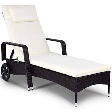 Adjustable Wicker Chaise Lounge Garden Porch W Cushion Wheels Patio Furniture Garden Backyard Poolside Dec Outdoor Recliner Wicker Chaise Lounge Outdoor Chaise