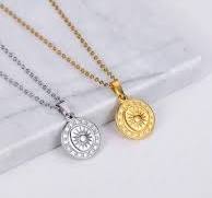 European And American Style Sun, Moon, Star, Compass Pendant Necklace, Retro Design Short Necklace For Women
