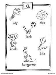 Cursive chart with ocean creatures; Letter K Word List With Illustrations Printable Poster Myteachingstation Com