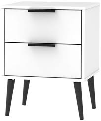 Hong Kong White 2 Drawer Bedside Cabinet With Wooden Legs Cfs Furniture Uk