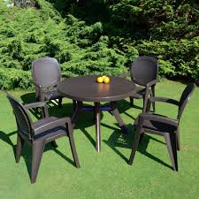 4 Seater Garden Dining Set Coffee Weatherproof Plastic Patio Outdoor Furniture Outdoor Furniture Sets Teak Outdoor Outdoor Garden Furniture