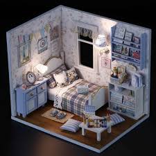 A Lovingly Decorated Cute Bedroom For Your Doll In Shades Of Baby Pink And Powder Blue Sweet Dreams Dollhouse Miniatures Diy Wooden Dollhouse Dollhouse Toys
