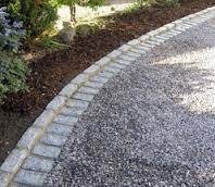 At least half of belgian blocks should be set in the ground, but you can set the stones even with soil grade to make a clean mowing edge. Gravel Driveway Ideas Gravel Driveway Driveway Edging Stone Driveway