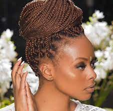 Formal Top Bun Updo For Box Braids Long Box Braids Box Braids Hairstyles Blonde Box Braids