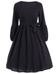 Black A Line Dress With Sleeves Knee Length Long Sleeves Fall Spring Solid Vintage Dress For Ladies Fashion Vintage Dresses Vintage Outfits