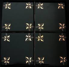 Black And Gold Tiles Black And Gold Tiles Fleur De Lis Design In Delft Style Wall Etsy In 2020 Gold Tile Design Decorative Tile