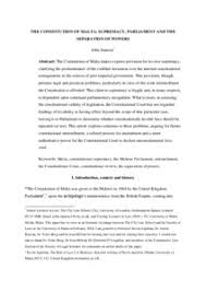 City Research Online The Constitution Of Malta Supremacy Parliament And The Separation Of Powers
