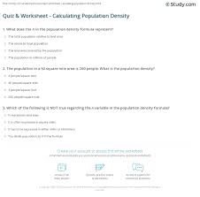 Quiz Worksheet Calculating Population Density Study Com