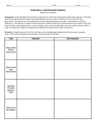 Federalists Vs Anti Federalists Debate An Investigation Using Primary Sources