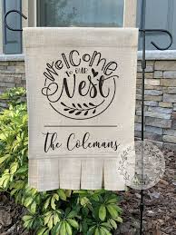 Personalized Garden Flag Personalized Burlap Garden Flag Etsy In 2020 Personalized Garden Flag Burlap Garden Flags Personalized Burlap