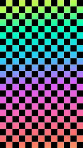 Black and white checked graphics wallpaper, chess, chess board. Neon Rainbow Checkered Wallpaper