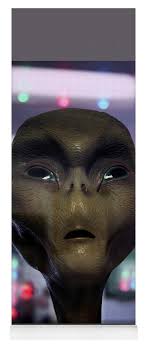 An Alien Aboard a UFO Yoga Mat by Derrick Neill