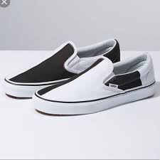 Black And White Slip Ons Vans Vans Shoes Vans Slip Ons Black And White Half Color Black White Size 8 Vans Slip On Black Slip Ons Slip On Sneakers