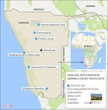 Namibia is a country that is situated in the southern africa and it has the atlantic ocean on its west. Namibia Luxury Vacations Map Highlights