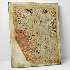 Piri reis'in 1513 tarihli meşhur haritası 1929 senesinde topkapı sarayında başlatılan envanter tespit ve değerlendirme çalışmaları sırasında bulundu. Piri Reis Dunya Haritasi Kanvas Tablo Kanvas Tablo Market