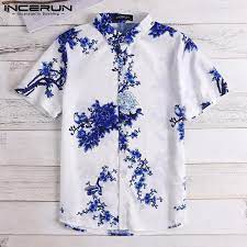 Summer cotton shirts for men tronet classic chinese style kung fu shirt tops tang suit 3/4 sleeve linen blouse. Incerun Chinese Style Men Shirt Floral Print Lapel Neck Short Sleeve S Jraiexpress