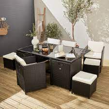 Maybe you would like to learn more about one of these? Salon De Jardin Vabo Noir Table En Resine Tressee 6 A 10 Places Fauteuils Encastrables