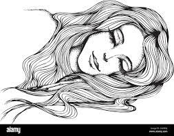 Portrait Of A Sleeping Girl With Long Hair. Vector Hand Drawn Illustration.  Monochrome Drawing Isolated On White Background Stock Vector Image & Art -  Alamy