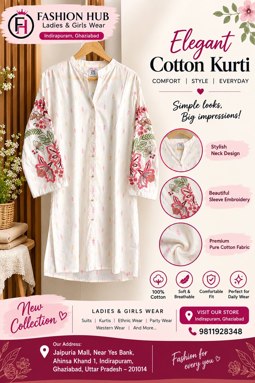 Elegant Embroidered Cotton Kurti product image