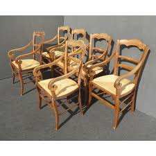 Six Antique French Country Rustic Oak Dining Chairs W Rush Seats Rolled Armrests Chairis In 2020 Oak Dining Chairs Antique French Country Modern Leather Lounge Chair