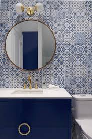 The adorable georgia vanity chair is petite enough to tuck in a bathroom or bedroom, and brimming with feminine style. Navy And Gold Bathroom Ideas Houzz