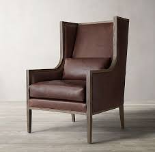 French Contemporary Slope Arm Wingback Leather Chair Leather Wingback Chair Leather Chair Chair
