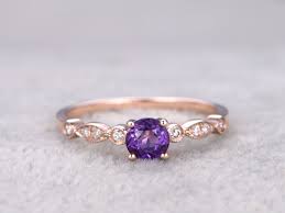Natural Amethyst Engagement Ring Diamond Wedding Ring Art Deco 14k Rose Gold 5mm Rou Amethyst Ring Engagement White Topaz Engagement Ring Topaz Engagement Ring