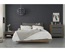 •includes queen size panoramic headboard, platform bed and 2 nighstands •the beds unique design gives the impression it floats above the ground, giving the entire room an airy feel •the bed features a unique metal and hardwood. Queen Size Platform Bed Walnut Alibi M2go