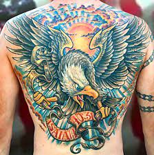 Cool New School Tattoo Inked On The Back Style New School Tags Amazing Awesome Tattoos Eagle Tattoo Picture Tattoos