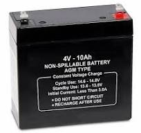 APPROVED VENDOR Sealed Lead Acid Battery: 4V DC, 10 Ah Capacity, 4 in Ht, 1.97 in Wd, 4.02 in Dp