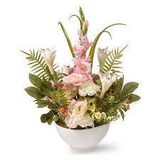 National Tree Artificial Potted Mixture Of Daisy Carnations And Lily Flowers Walmart Com Flower Arrangements Floral Arrangements Lily Flower
