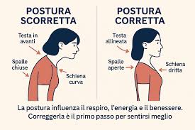 Postura Scorretta vs Postura Corretta A sinistra: • Testa in avanti • Spalle chiuse • Schiena curva A destra: • Testa allineata • Spalle aperte • Schiena dritta La postura influenza il
